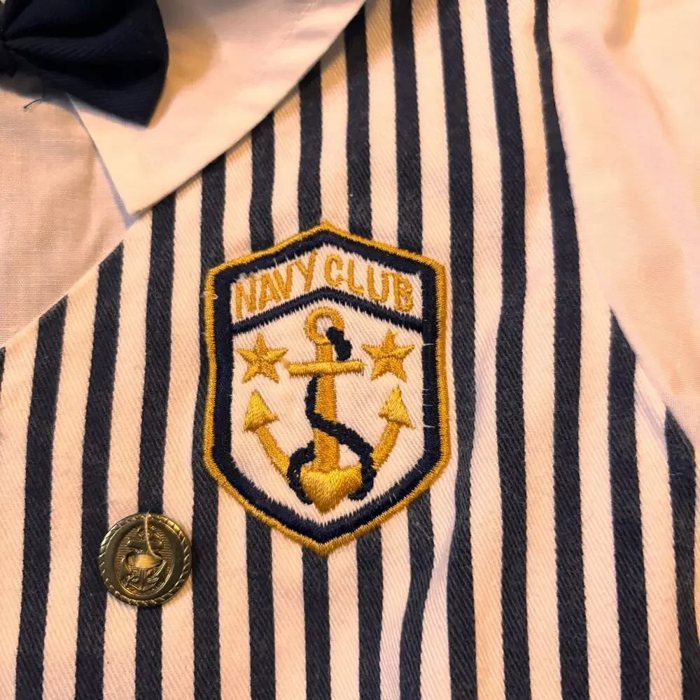 Vintage Baby Boys Navy Sailor Romper 12 Months Nautical Anchor Outfit One Piece